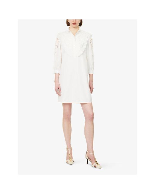 Valentino White Embroidered Long-Sleeve Cotton Mini Dress