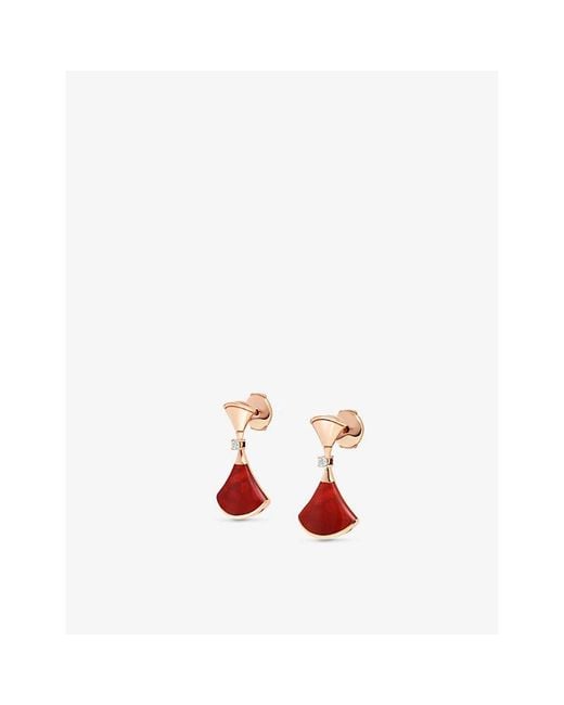 BVLGARI White Divas Dream 18Ct Rose- 0.07Ct Brilliant-Cut Diamond And Carnelian Earrings