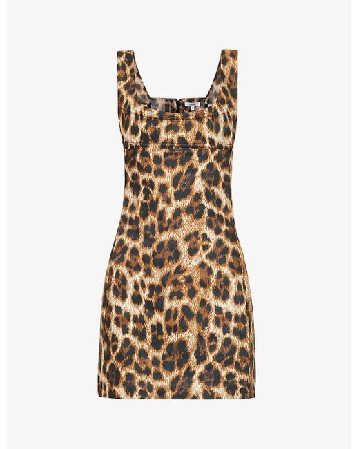 Miaou Natural Vivi Leopard-print Stretch-cotton Mini Dress