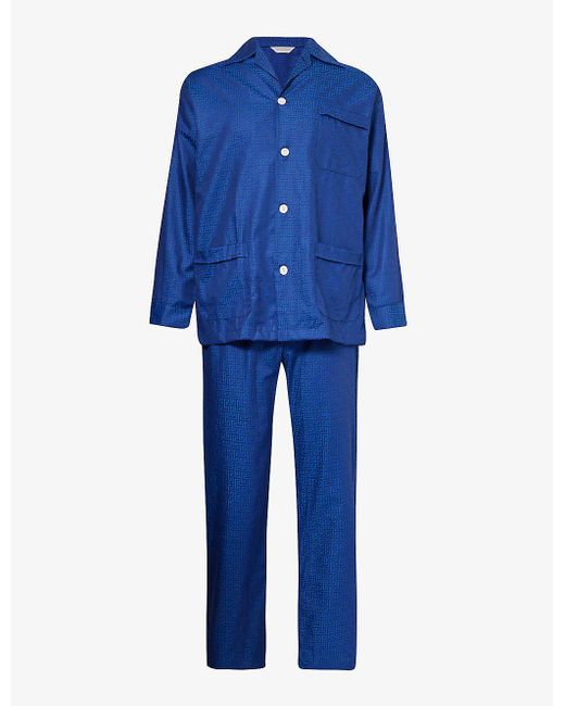 Derek Rose Blue Paris Cotton Pyjamas for men