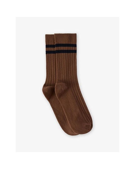 Whistles Brown Striped Ribbed Cotton-Blend Socks
