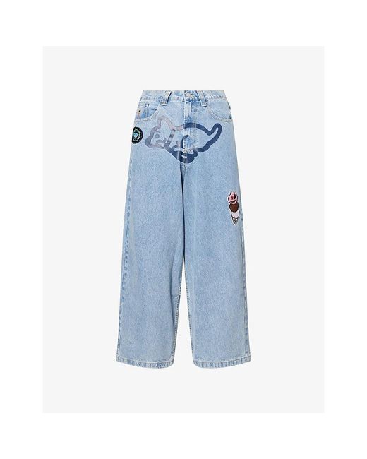 ICECREAM Blue Running Puppy Triple Scoop Wide-Leg Denim Jeans for men