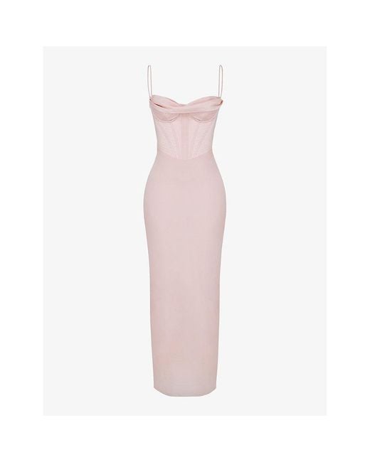 House Of Cb Pink Charmaine Corset Satin Maxi Dress