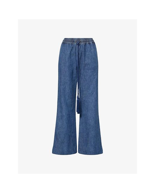 Valentino Blue Drawstring Wide-Leg Denim Trousers