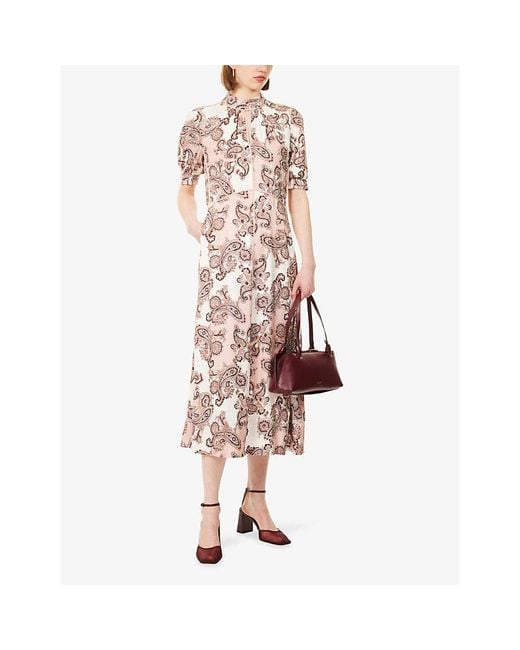 ME+EM Pink Paisley-Print Fit-And-Flare Jacquard-Crepe Maxi Dress