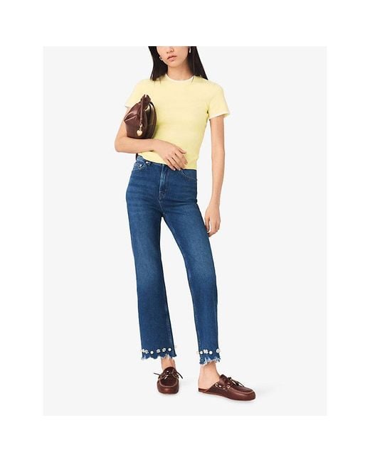 Maje Blue Beaded Flared Bootcut Denim Jeans
