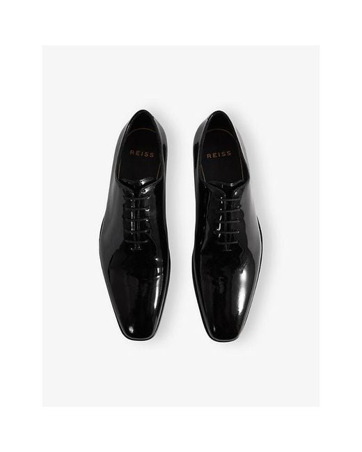 Reiss Black Mead Lace-Up Patent-Leather Shoes for men