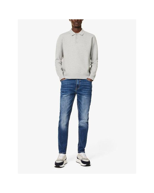 Arne Blue Five-Pockets Brand-Patch Tapered-Leg Slim-Fit Stretch-Denim Jeans for men