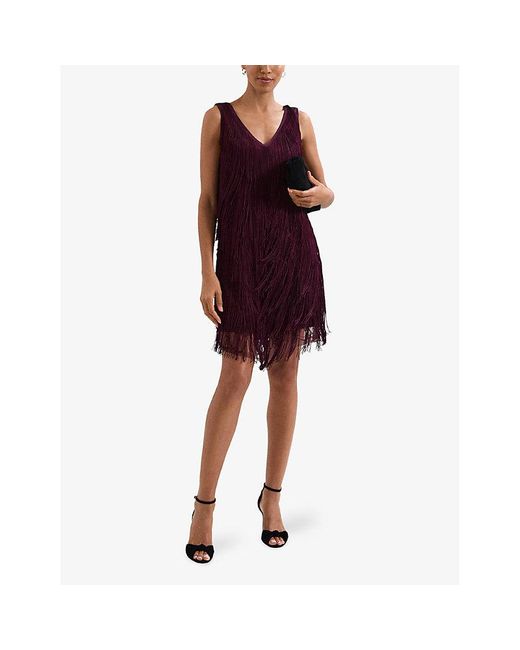 Phase Eight Purple Meryl Fringed Woven Mini Dress