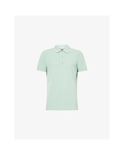 Tom Ford Green Short-Sleeve Embroidered-Logo Piquet Polo Shirt for men