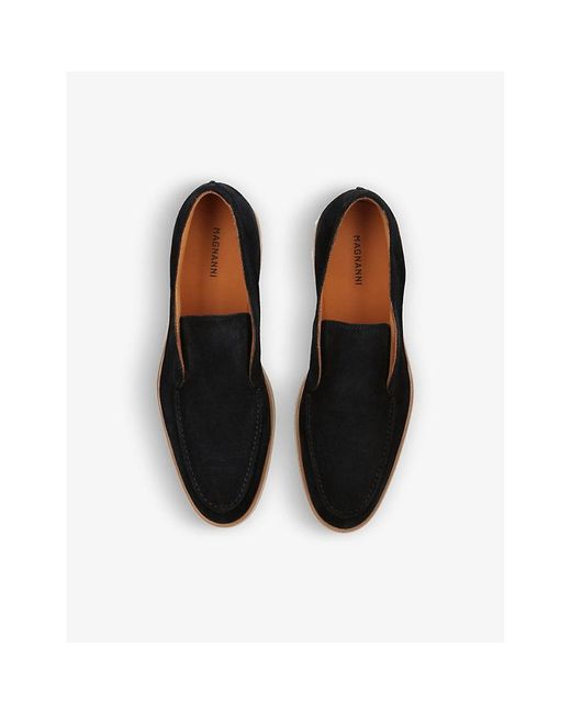 Magnanni Shoes Black Paraiso Tonal-Stitching Suede Mid-Top Loafers for men