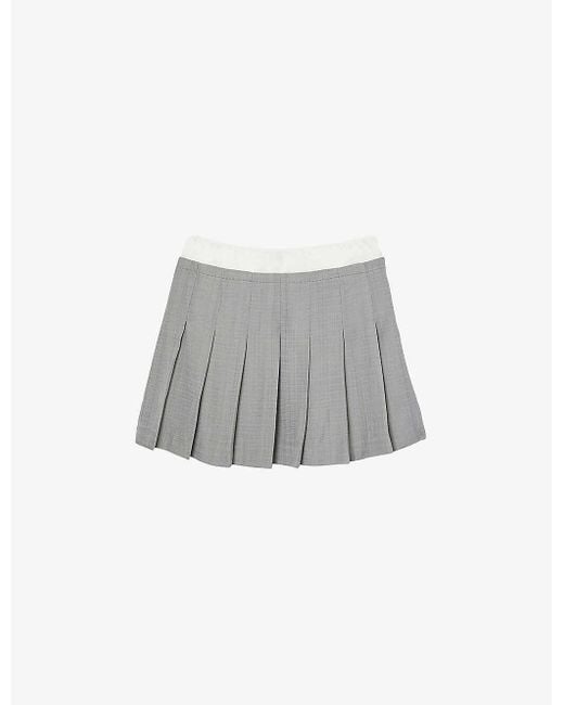 Sandro Gray Satin-waist High-rise Pleated Woven Mini Skirt