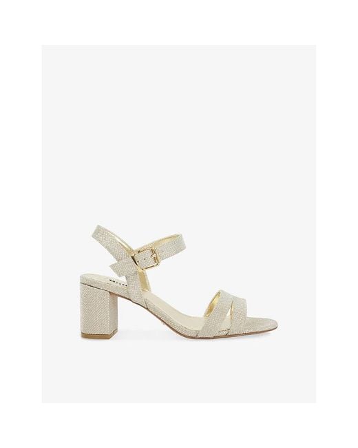 Dune White Merisa Wide-Fit Metallic-Woven Block-Heel Sandals