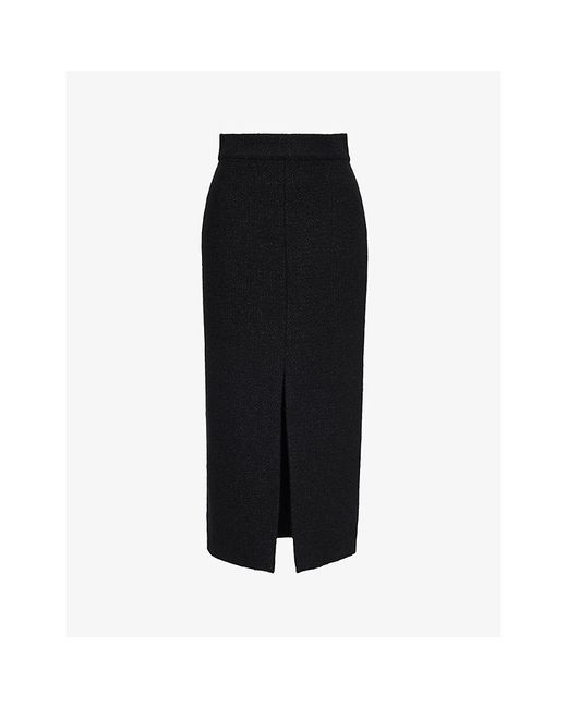 Alexander McQueen Black Split-hem Bouclé-texture Wool-blend Midi Skirt