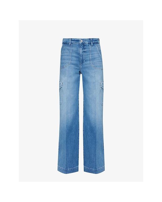 PAIGE Blue Harper 30' Wide-leg High-rise Stretch-denim Cargo Jeans