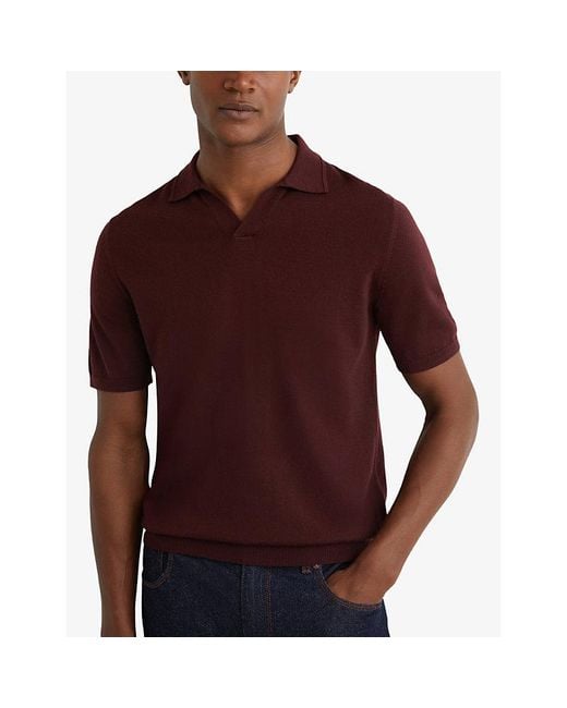 Reiss Red Duchie Open-Collar Merino-Wool Polo for men