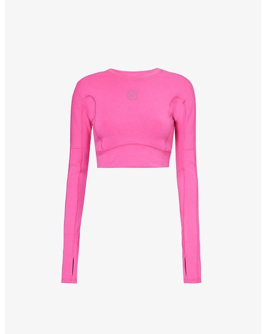 Adidas By Stella McCartney Pink Yoga Brand-print Stretch-woven Blend Top