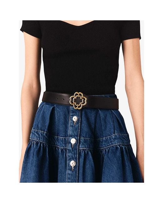 Maje White Butterfly Rhinestone-Embellished Leather Belt