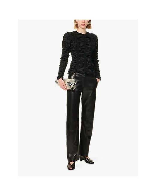 Khaite Black Rory Ruched Silk Top