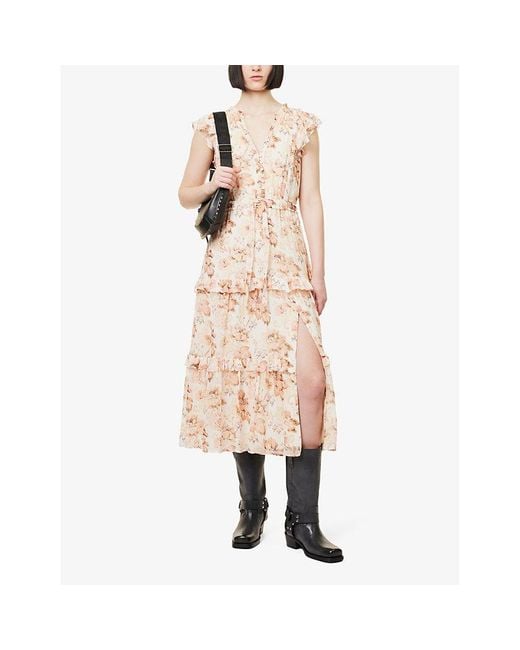PAIGE Natural Creamrozlyn Floral-print Silk Midi Dress