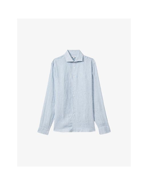 Reiss Blue Ruban Marled-texture Linen Shirt X for men