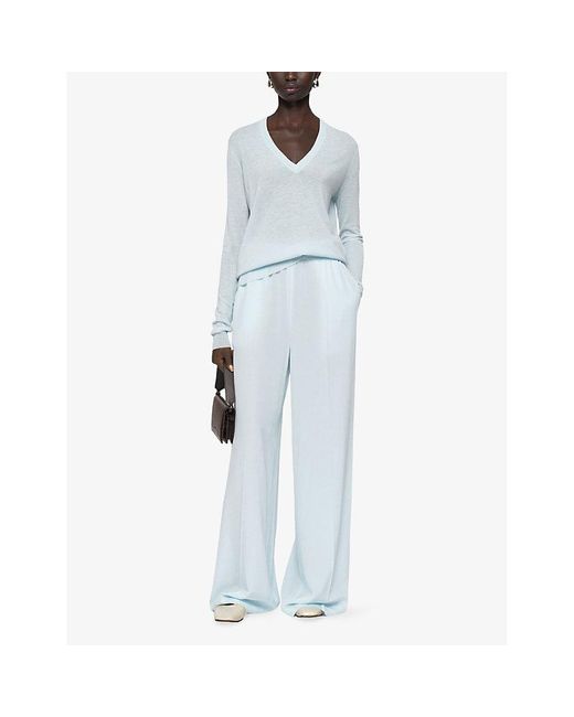 Joseph Blue Cashair V-Neck Cashmere Jumper
