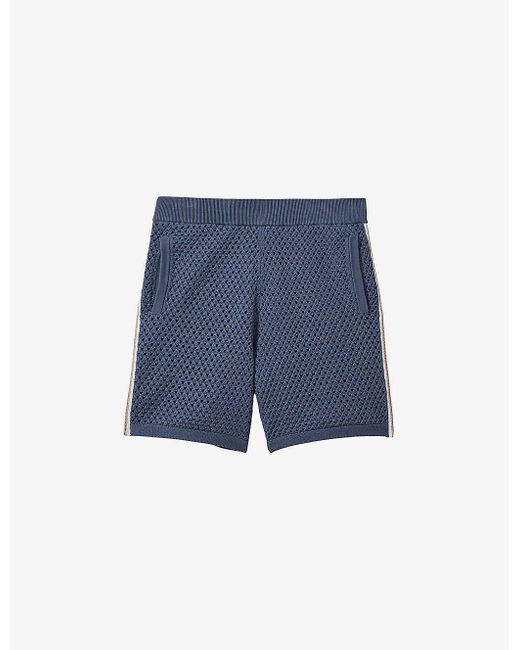 Reiss Blue Creek Crochet-tip Regular-fit Stretch-cotton Shorts X for men