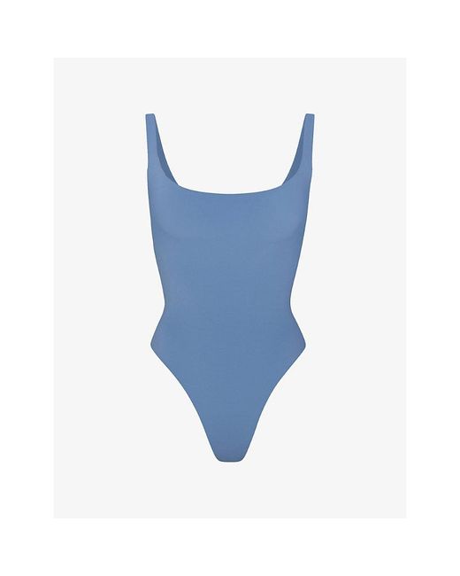 Skims Blue Fits Everybody Square-Neck Jersey Bodysuit