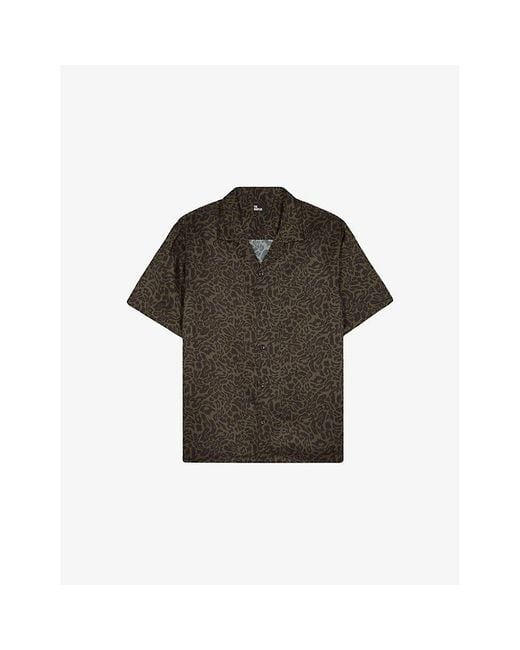 The Kooples Green Leopard-Print Short-Sleeved Woven Shirt for men