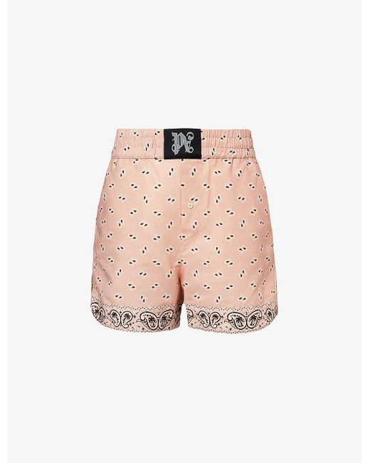 Palm Angels Pink Paisley Bandana-print Straight-leg Linen And Cotton-blend Shorts