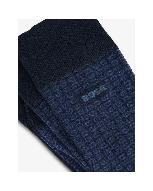 Boss Blue Fine-Knit Pack-Of-Two Stretch-Cotton Blend Socks for men
