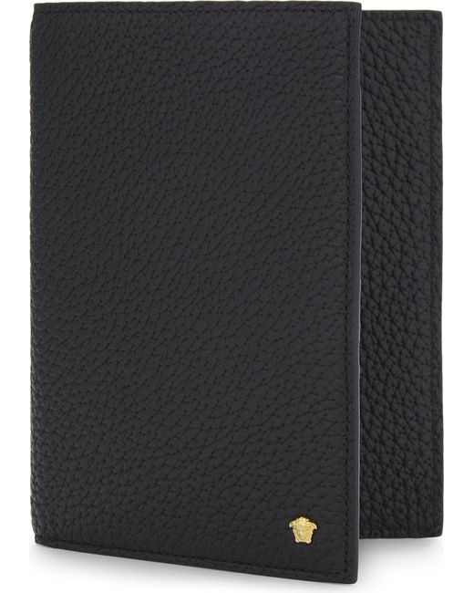 Versace Black Grained Leather Passport Holder for men