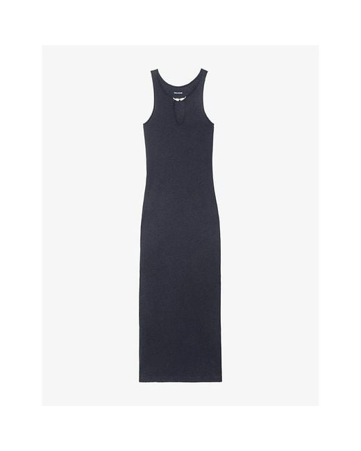 Zadig & Voltaire Blue Tiffania Wings-Brooch Cotton And Linen Maxi Dress