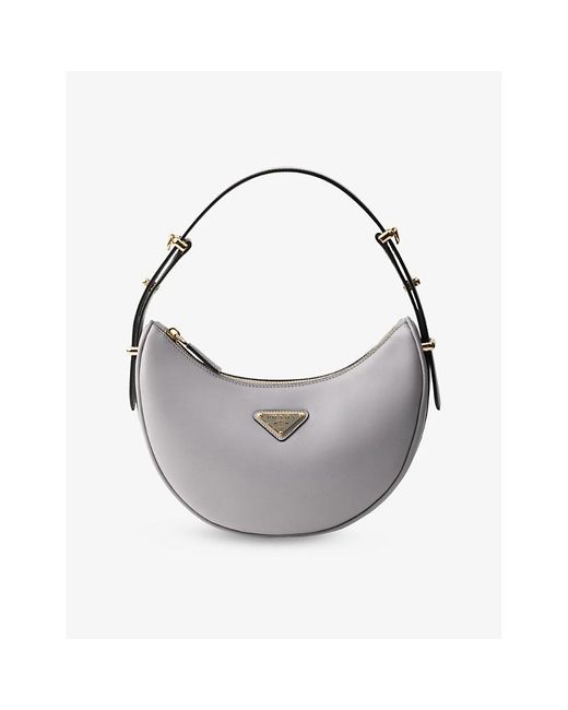 Prada Gray Arqué Leather Shoulder Bag