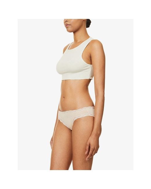 Stripe & Stare White High-Rise Lace Stretch-Jersey Briefs
