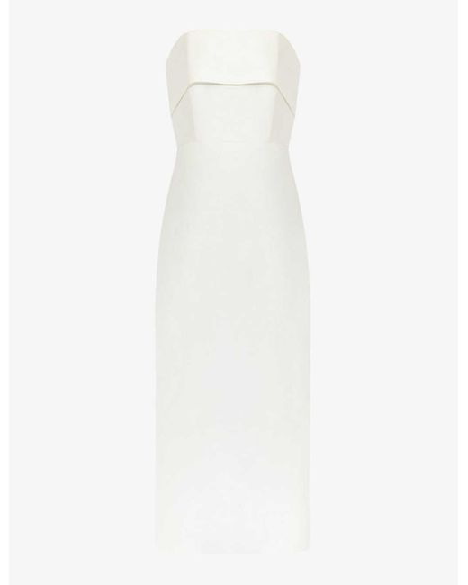 Ro&zo White Boned-bodice Slim-fit Bandeau Stretch-woven Maxi Dress