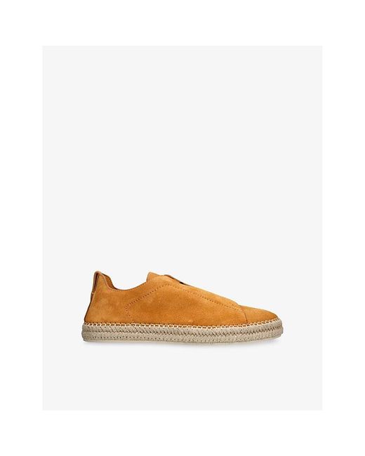 Zegna Orange Triple Stitch Suede Espadrilles for men