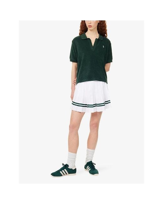 Sporty & Rich Green Embroidered-Logo Cotton-Terry Polo Shirt