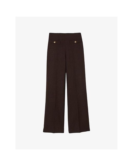 Sandro Brown Flared-Leg High-Rise Stretch-Woven Trousers