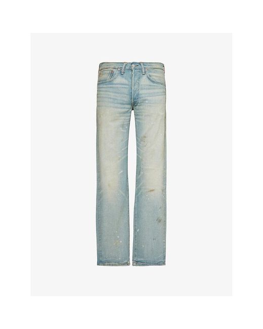 RRL Blue Distressed Straight-leg Jeans for men