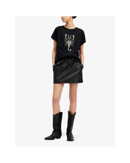 AllSaints Black Scorpion Imogen Boy Bead-embellished Organic-cotton T-shirt