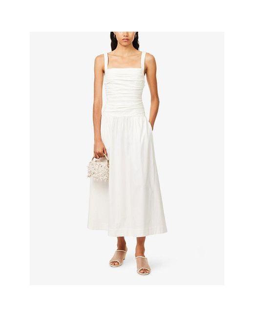 Reformation White Nesta Draped Cotton Midi Dress
