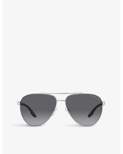 Prada Linea Rossa Ps 50ys Aviator Metal Sunglasses in Gray | Lyst