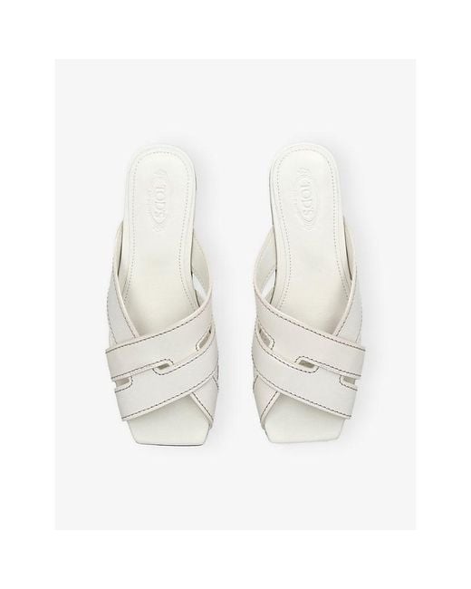 Tod's White Intrecciato Leather Sandals