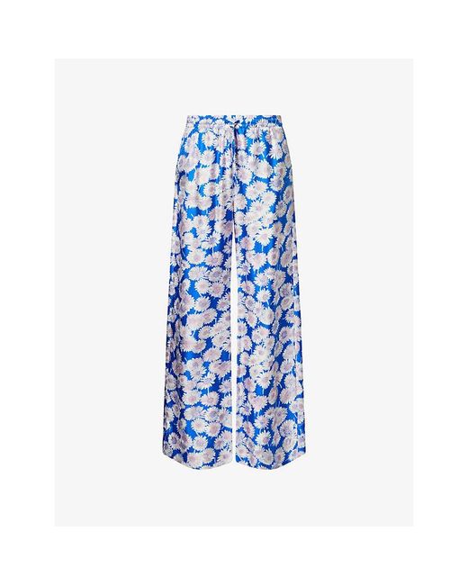 Stella McCartney Blue Daisy Print Pj Silk Trousers