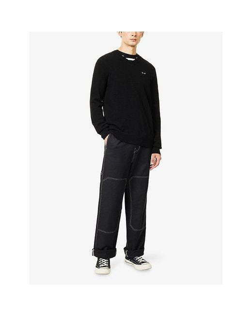 COMME DES GARÇONS PLAY Black Logo-Patch Long-Sleeve Wool Sweater for men