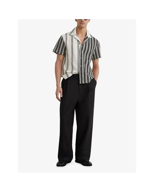 Reiss Multicolor Dain Cuban-Collar Zig-Zag Crochet Shirt for men
