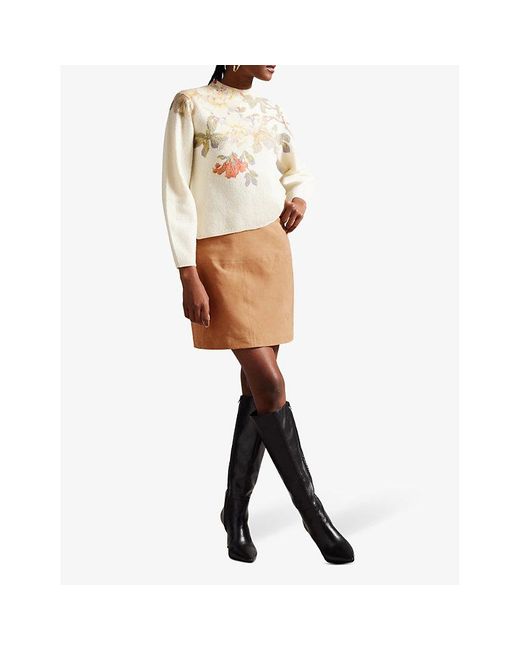 Ted Baker Natural Chiyo High-rise A-line Suede Mini Skirt