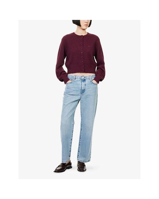 The Couture Club Purple Emblem Cropped Knitted Cardigan