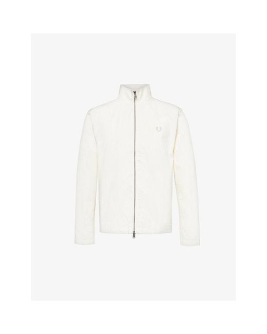 Fred Perry White Brand-embroidered Funnel-neck Cotton Jacket for men